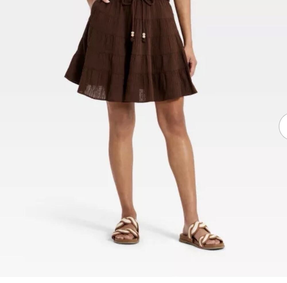 NWT Womens Boho Tiered Mini skirt sz Lg Brown Festival coastal fairycore Earthy